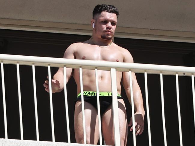 James Roberts  Wags and family in quarantine at the Novotel on the Gold Coast.Picture: NIGEL HALLETT