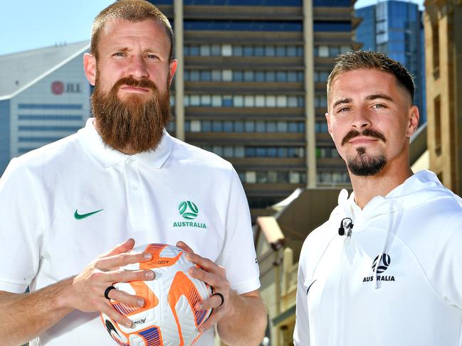 Goalkeeper Andrew Redmayne (left) and striker Jamie Maclaren are part of the Socceroos squad for a two-game series against New Zealand. Picture: NCA NewsWire / John Gass