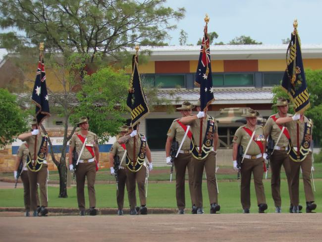 The colours are marched on parade.