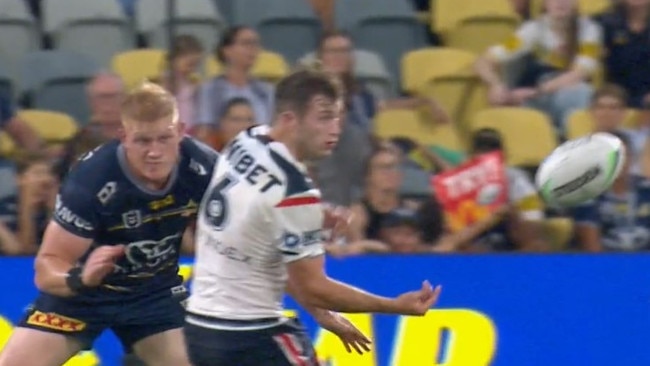 Neame had committed to the hit. Photo: Fox Sports