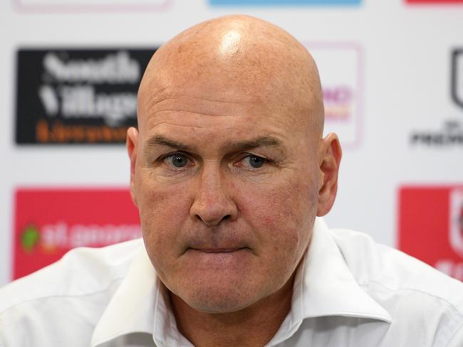 Dragons coach Paul McGregor speaks during a press conference following the Round 23 NRL match between the St George Illawarra Dragons and the Sydney Roosters at Jubilee Stadium in Sydney, Saturday, August 24, 2019. (AAP Image/Dan Himbrechts) NO ARCHIVING, EDITORIAL USE ONLY