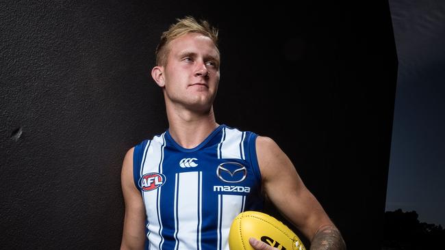 MELBOURNE, AUSTRALIA - NOVEMBER 16: Jaidyn Stephenson poses for a photo during a North Melbourne Kangaroos AFL media opportunity at Arden Street Ground on November 16, 2020 in Melbourne, Australia. (Photo by Darrian Traynor/Getty Images)