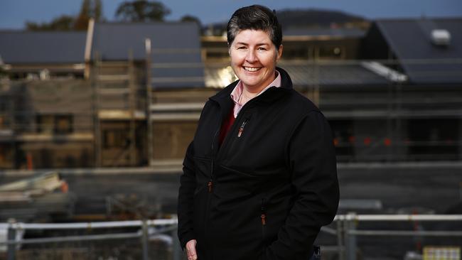 Glenview CEO Lucy O'Flaherty at their new dementia village Korongee which is under construction in Glenorchy. Picture: ZAK SIMMONDS