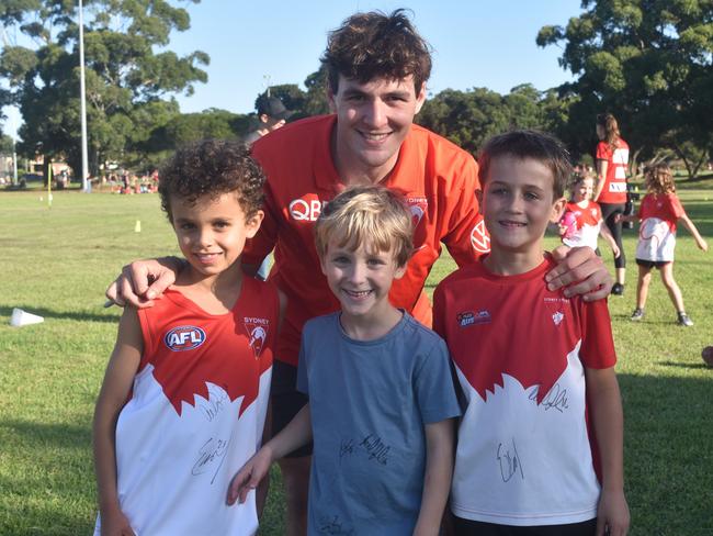 Sydney Swans star Errol Gulden with (from left) Remy Curcio, Arlo Ward and Harry Norris. Picture: Sean Teuma