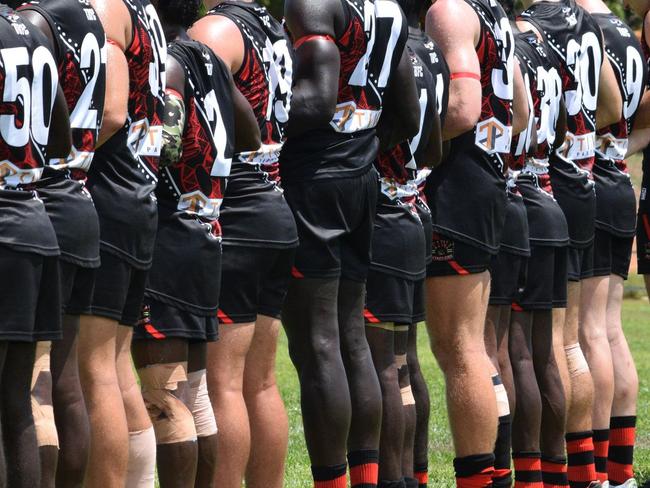 A Tiwi Bombers player has been suspended following an incident in the change rooms before the match against PINT. Picture: Alison McGowan / AFLNT Media.