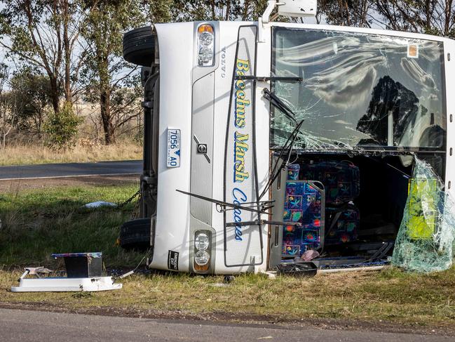 The scene of the bus crash in Eynesbury. Picture: Jake Nowakowski