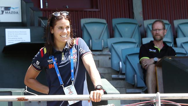 Chelsea Randall watches Adelaide’s Round 3 game from the stands due to concussion protocols. Picture: Sarah Reed/AFL Photos