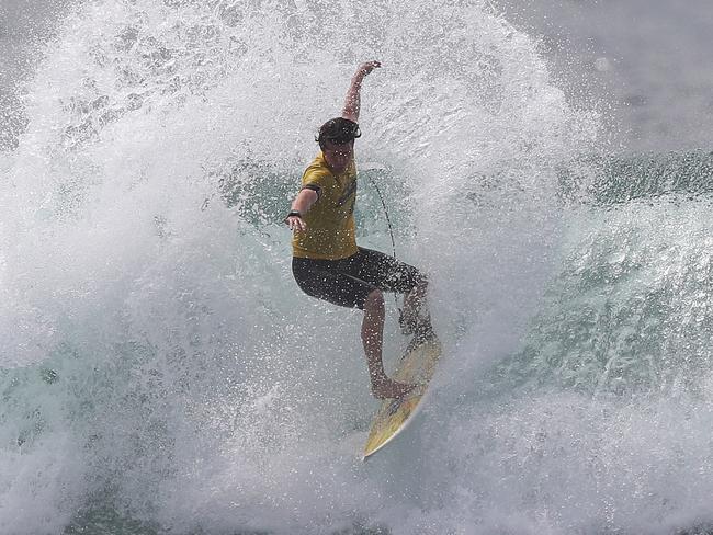 Fin McLaren in Heat 3 of The Volkswagen Cronulla Open surfing competition at Cronulla, Sydney. Picture: Brett Costello