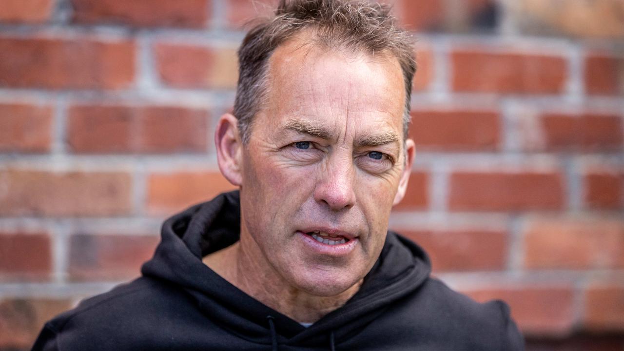 Alastair Clarkson speaking to the media at North Melbourne. Picture: Jake Nowakowski