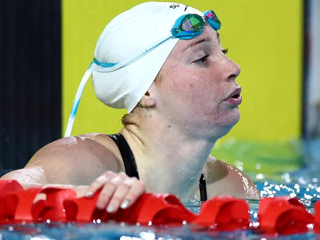 Mollie O'Callaghan wins the women's 100 metre freestyle. Picture: Quinn Rooney/Getty Images