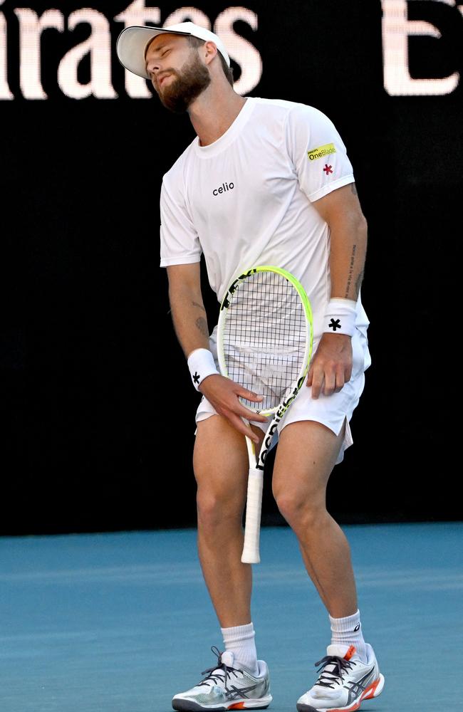 France's Corentin Moutet had a rough day. Photo by Paul Crock / AFP.