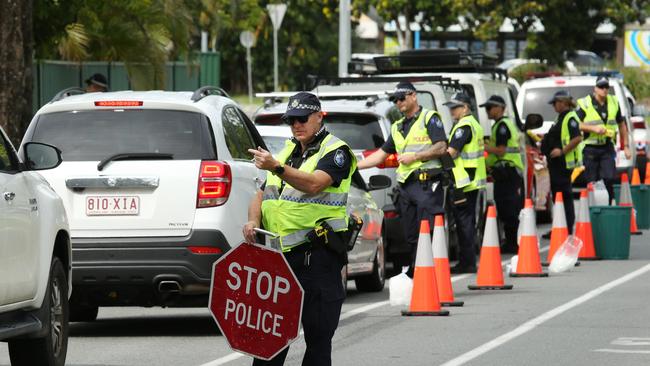 Gold Coast police undertaking operation Quebec Blue Strike to crack down on drink and drug-affected driving on the Coast today at Currumbin. Picture: Glenn Hampson