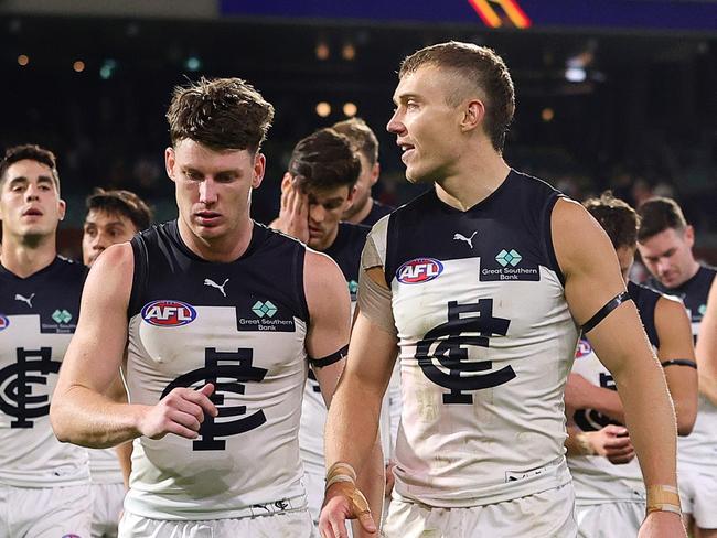 Carlton’s streak was brought to a swift halt. Picture: Sarah Reed/AFL Photos via Getty Images