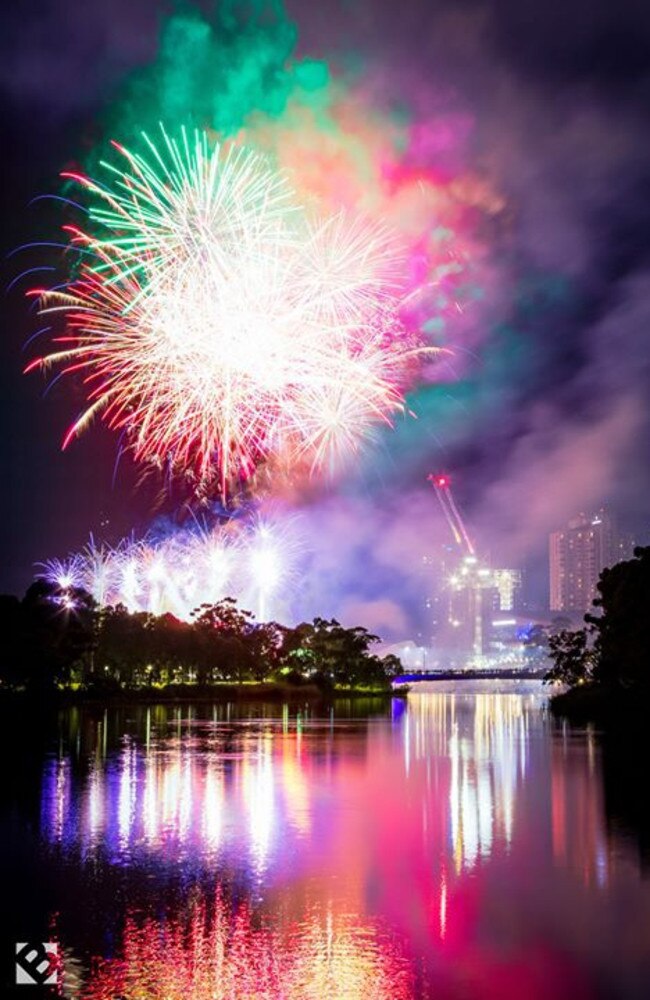 The midnight fireworks display at Adelaide's Elder Park. Picture: David Brand