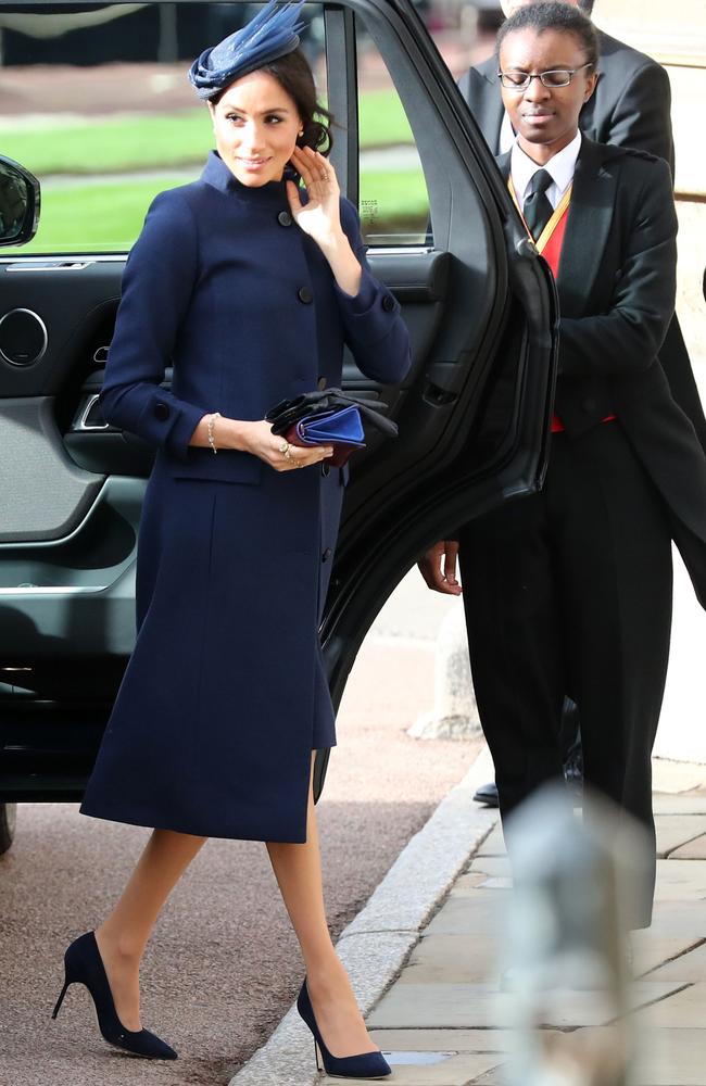Meghan, Duchess of Cambridge arrives ahead of the wedding of Princess Eugenie of York to Jack Brooksbank at Windsor Castle on October 12, 2018 in Windsor, England. (Photo by Gareth Fuller - WPA Pool/Getty Images)