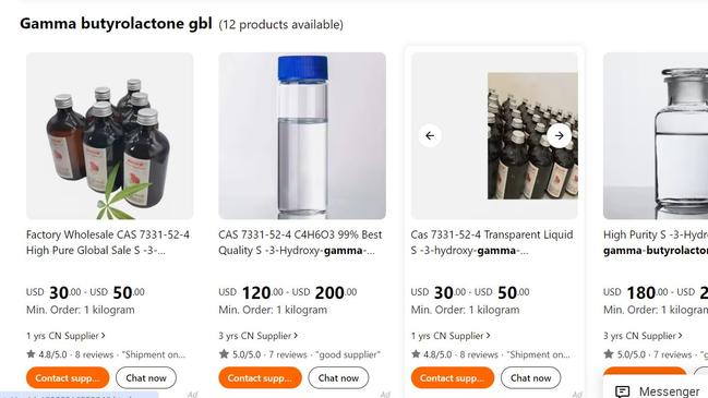 Some marketplace sites show numerous listings offering the chemical GBL