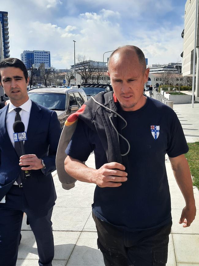 Owen Van Duren, 39, leaves the ACT Magistrates Court after being charged with possessing four stolen piglets. He is expected to face further charges. Picture: Craig Dunlop