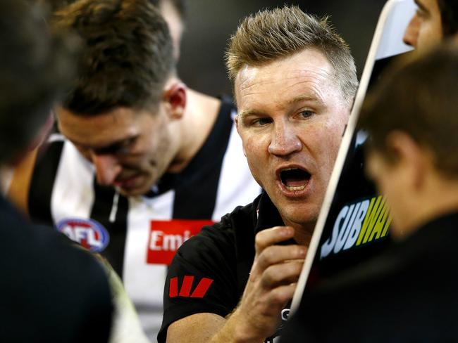 Nathan Buckley lays down the law. Picture: Wayne Ludbey