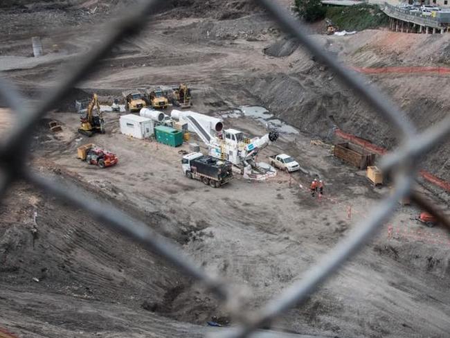 A tunnel drilling machine at the St Peters interchange construction site just prior to tunnelling starting on the New M5 section of WestConnex.