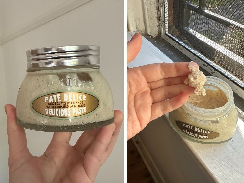 We try the L’Occitane Almond Exfoliating Delicious Paste.