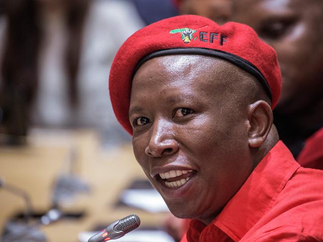 South African opposition party Economic Freedom Fighters (EFF) leader Julius Malema gives a press conference on February 15, 2018 in Cape Town, South Africa. / AFP PHOTO / GIANLUIGI GUERCIA