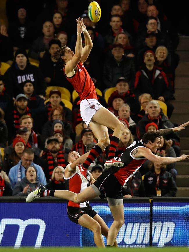 Joe Daniher with the Mark of the Year. Picture: Getty Images