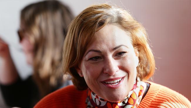 Member for South Brisbane Jackie Trad speaking with Legacy chief executive Brendan Cox atWest End Coffee House in West End, Brisbane on Friday. Picture: Claudia Baxter