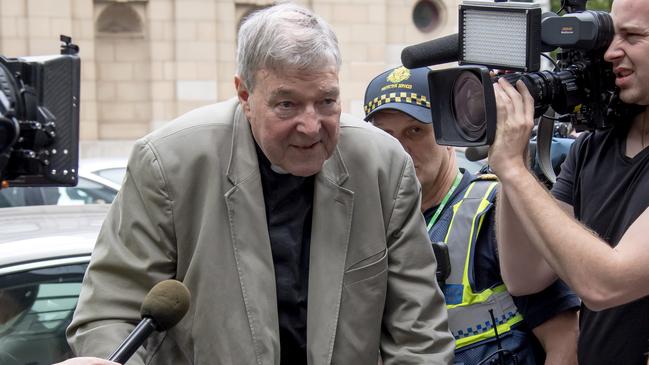 In this Feb. 26, 2019, photo, Cardinal George Pell leaves the County Court in Melbourne, Australia. Pellâ€™s lawyers argued in his appeal that there were more than a dozen â€œsolid obstaclesâ€ that should have prevented a jury from finding him guilty beyond a reasonable doubt of molesting two choirboys. The appeal court will give their verdict on Aug. 21. (AP Photo/Andy Brownbill)