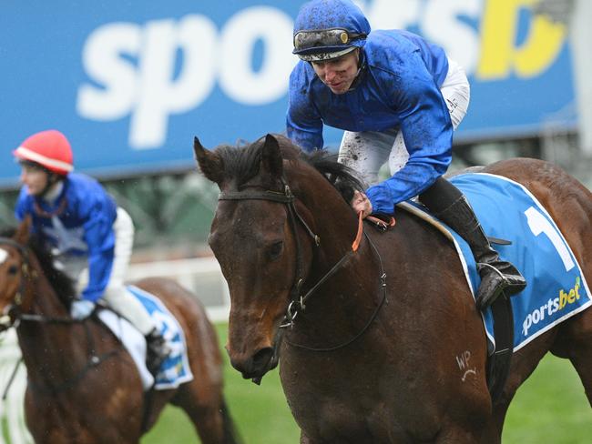 MELBOURNE, AUSTRALIA - JUNE 29: Damian Lane riding Fleetwood after finishing third in race 8, the Sportsbet Jockey Watch Handicap - Betting Odds during Melbourne Racing at Caulfield Racecourse on June 29, 2024 in Melbourne, Australia. (Photo by Vince Caligiuri/Getty Images)