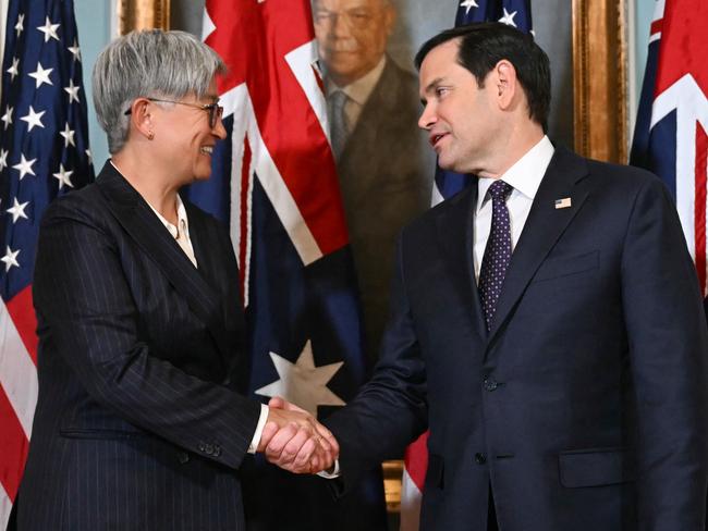 Foreign minister Penny Wong, pictured in Washington this week with her American counterpart Marco Rubio, has advocated recognising a Palestinian state as a means of progressing towards a two-state solution Picture: AFP