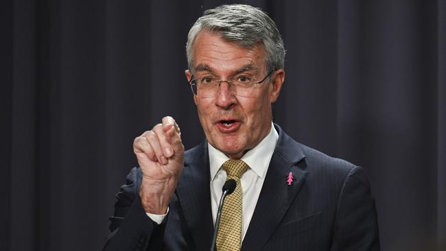 Attorney-General Mark Dreyfus during a heated interaction with a journalist. Picture: NCA NewsWire / Martin Ollman