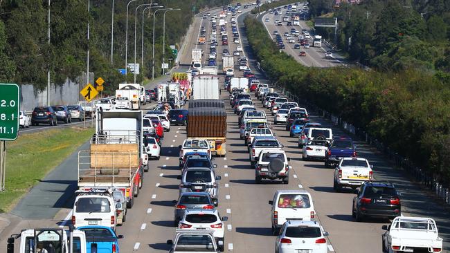 The M1 is heavily congested after a truck went up in flames this afternoon. Photo: David Clark