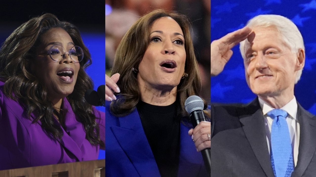 ‘Harnessing power’: Oprah and Clintons endorse Kamala Harris at DNC