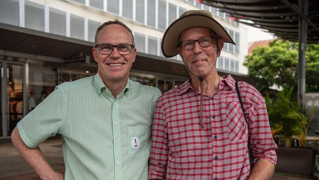 Ralf Koenig and Jan Sluis enjoys their layover from the cruise at the Smith Street Arcade. Picture: Pema Tamang Pakhrin