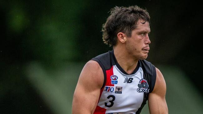 Matt Shannon playing for Southern Districts in the 2024-25 NTFL season. Picture: Patch Clapp / AFLNT