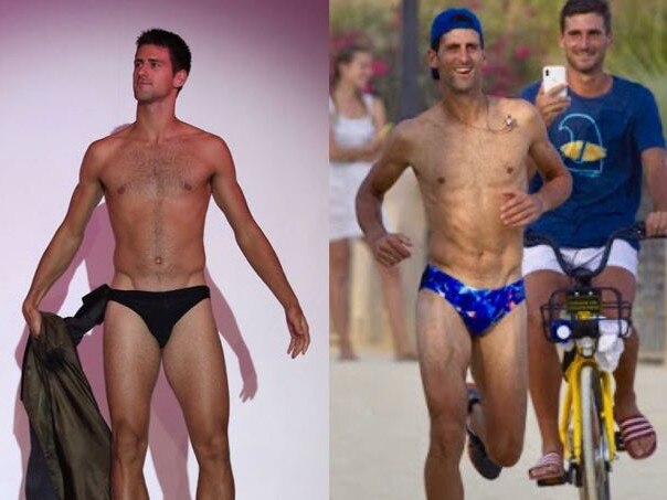 Novak Djokovic goes beyond the call of duty for the #10YearChallenge with two budgie smuggler-clad pictures of himself.