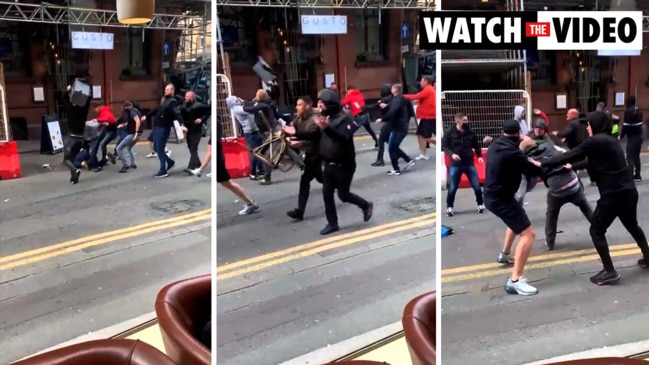 Wild brawl breaks out between football fans