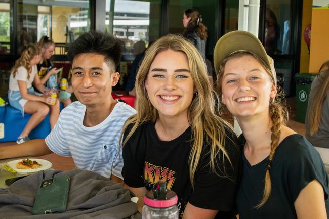 Noah Corpuz, Ruby Sue Blackhurst and Amber Blake from Mackay Christian College experience a day in the life of a uni student at CQUniversity's Mackay Uni Experience.Picture: Michaela Harlow