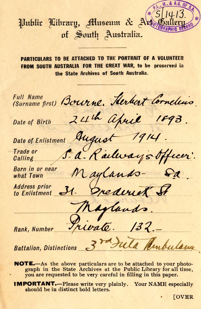 A page from Herbert Cornelius Bourne’s file, which his family was unable to access.