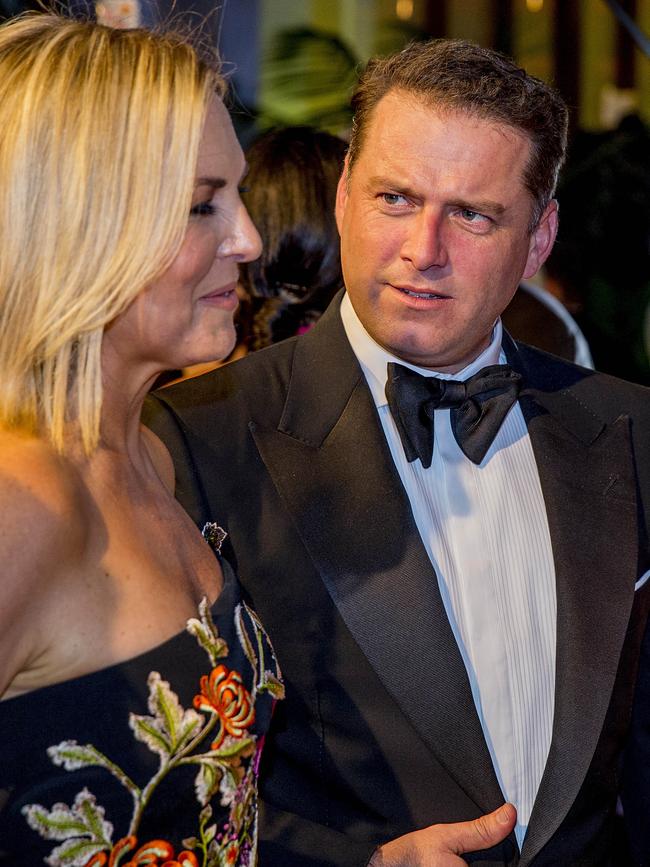 Today Show hosts Georgie Gardner and Karl Stefanovic chatting to journalists on the red carpet. Picture: Jerad Williams