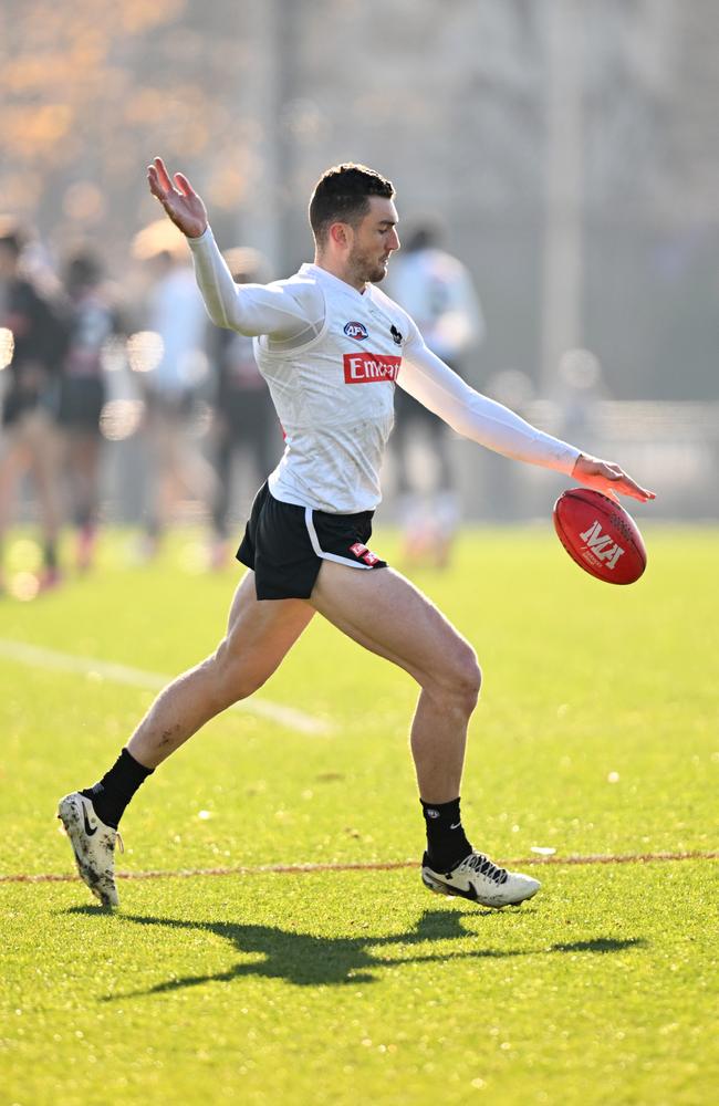 Daniel McStay of the Magpies in action during a Collingwood Magpies AFL training session at Olympic Park Oval this month. Picture: Daniel Pockett/Getty Images.