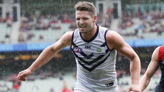 Jesse Hogan reinjured his navicular against the Demons in Round 14. Picture: Michael Klein