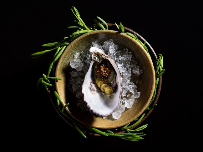 Oyster, horseradish, desert lime at Restaurant Botanic. Picture: Jon Wah