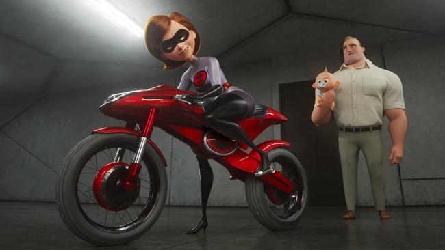 Elastigirl, voiced by Holly Hunter and Mr Incredible, voiced by Craig T. Nelson in Incredibles 2. Picture: Disney/Pixar