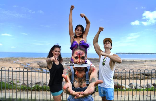 Tuesday Turner, Ranty Labasi (back), Kodii-Lee White (front) and Matt Kerr at the Darwin Ski Club.