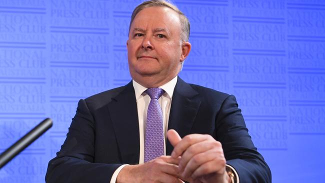 Federal Opposition Leader Anthony Albanese at the National Press Club today. Picture: AAP