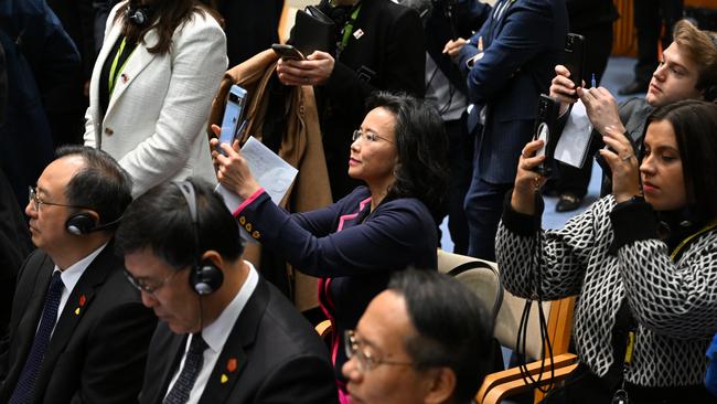 Chinese-born Australian journalist Cheng Lei attends a signing ceremony by Premier Li Qiang and Australian Prime Minister Anthony Albanese. Picture: AAP