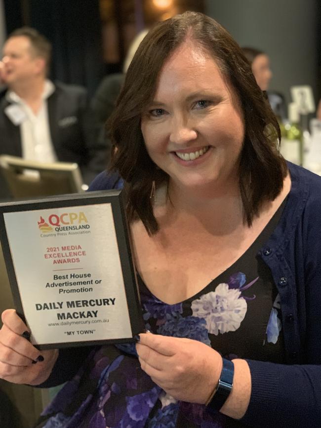 Mackay's Daily Mercury was well represented at the Queensland Country Press Association awards. Editor Rae Wilson is pictured with the award for the publication's My Town series which won the Best Promotion category. Picture: Tara Miko