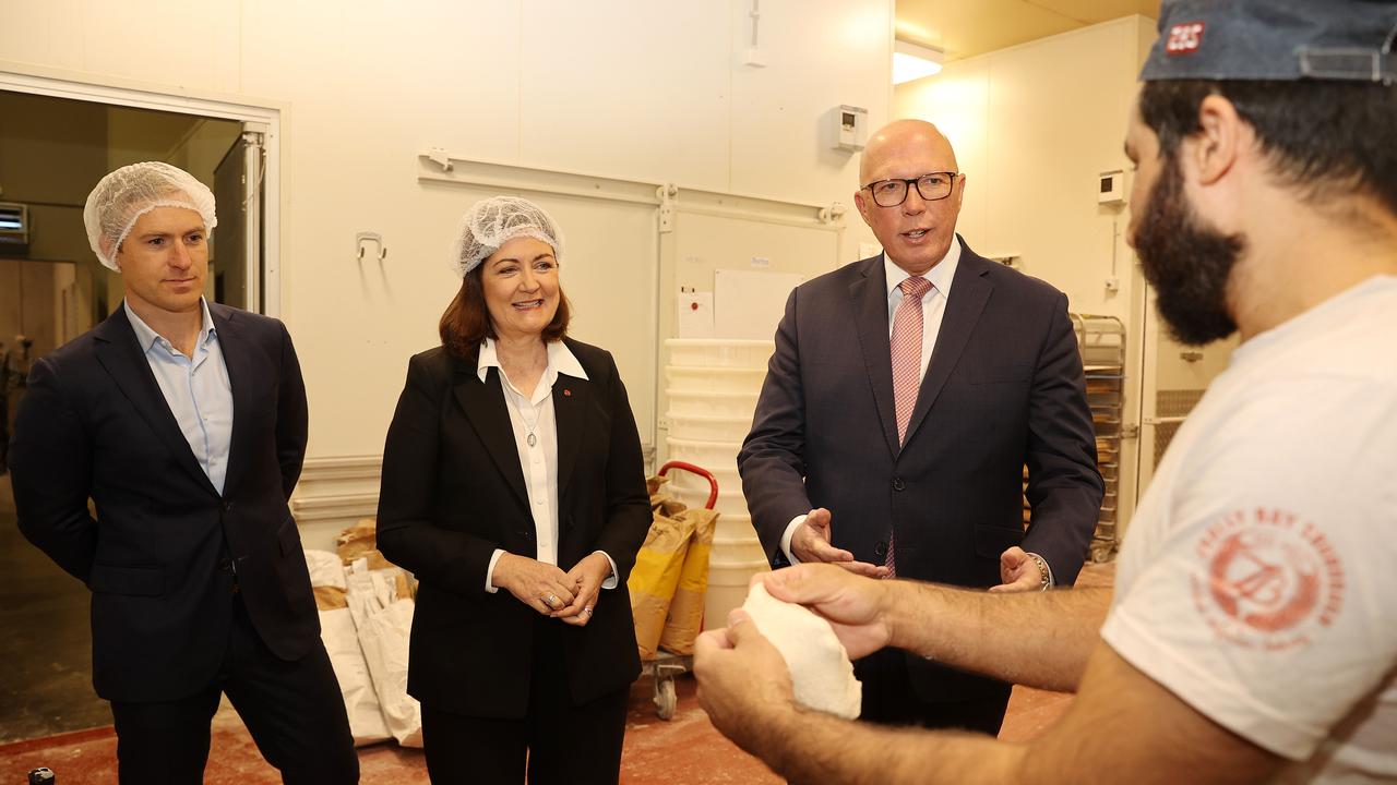 Liberal candidate Darcy Dunstan with Senator Sarah Henderson and Opposition leader Peter Dutton in Torquay last year. Picture: Alison Wynd.