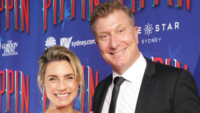 Simon Pryce with his eight months pregnant wife Lauren Hannaford at the Opening Night of Pippin held at the Sydney Lyric Theatre in Pyrmont.Picture: Christian Gilles